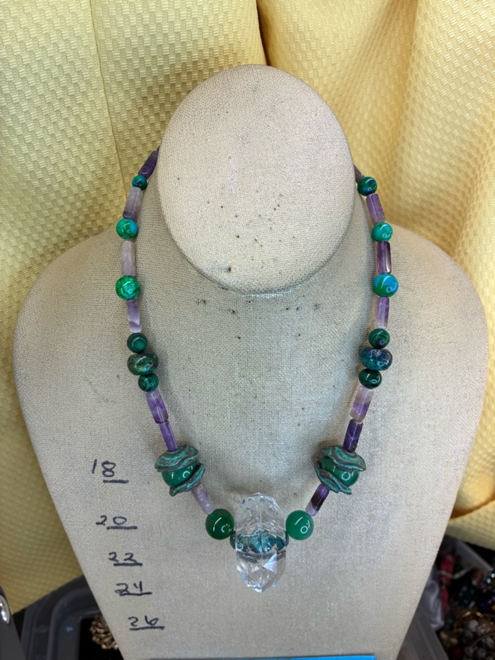 Handcrafted shadowkite. Malikite ,jade Necklace with Clear Crystal Pendant